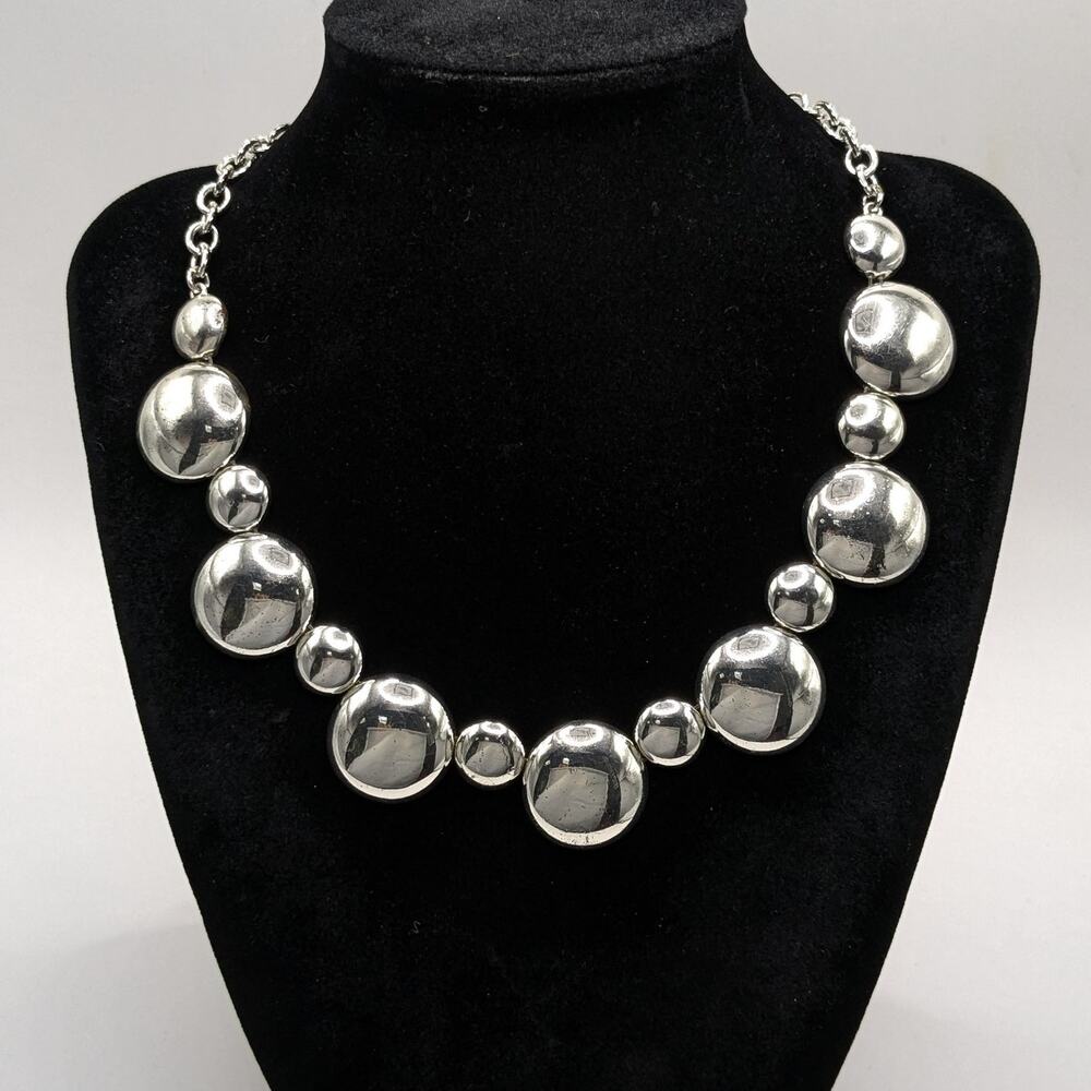 Liz Claiborne Silver Tone Shiny Mirrored Bubble Adjustable Choker Necklace